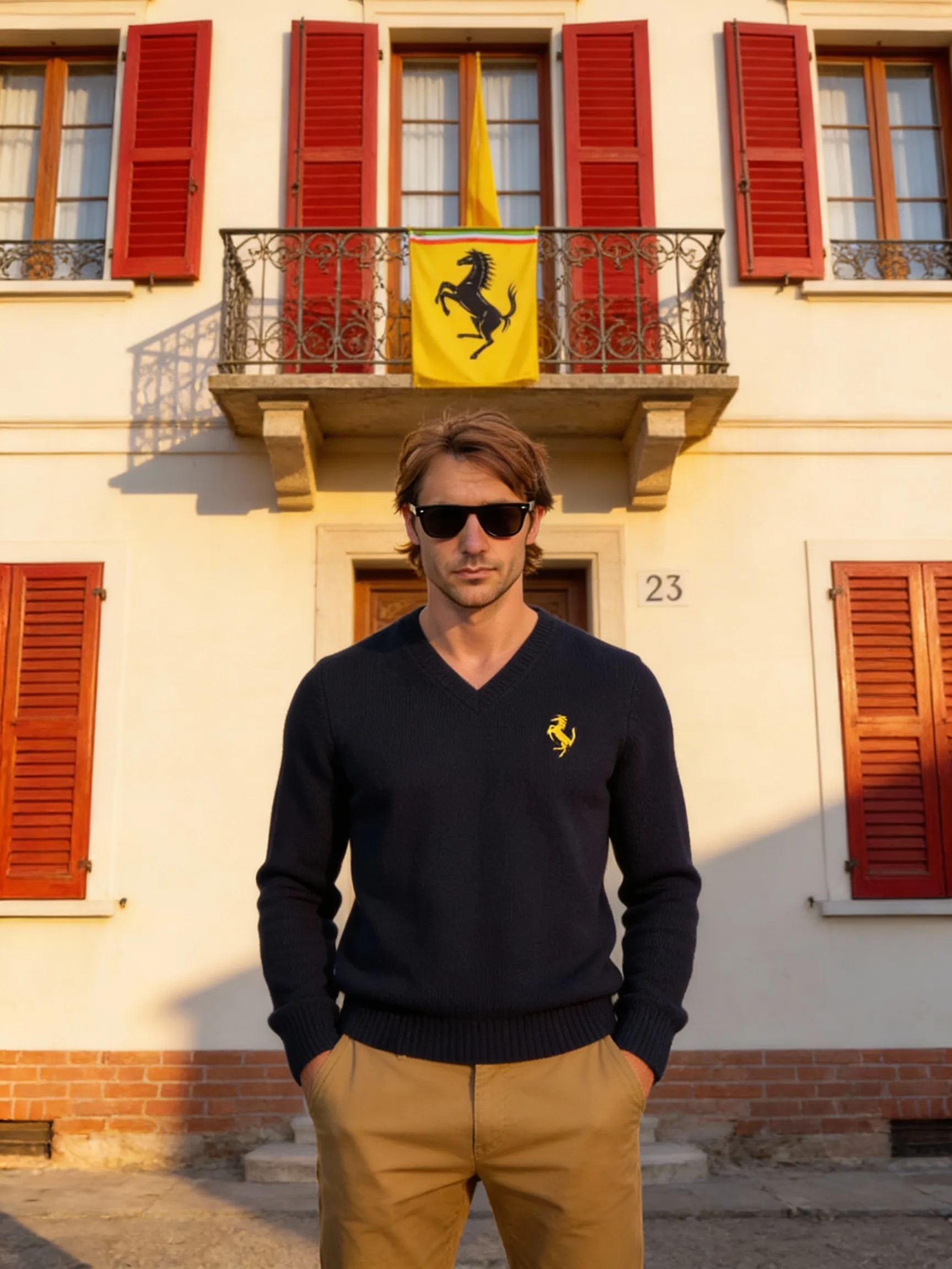 Alexander outside the iconic house of Enzo Ferrari